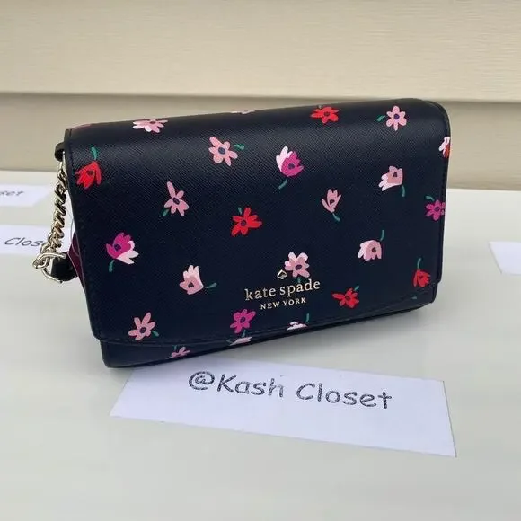 Kate Spade Crossbody Ditsy Buds Small Flap purse Black multi - Picture 1 of 9